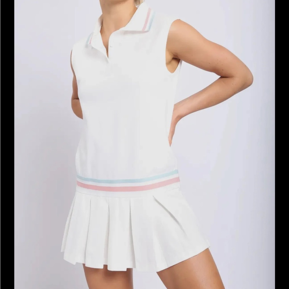 Mono B White Sleeveless Mini Dress with Pink and Blue Accents